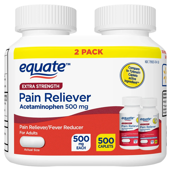 Equate Cápsulas de Acetaminofén Extra Fuerte, 500 mg, 250 Unidades, Paquete de 2