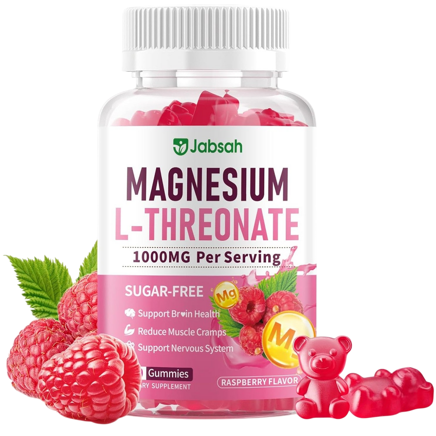 magnesio L-treonato, sin azúcar, sabor a frambuesa, 60 unidades