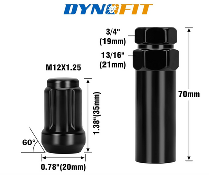 Dynofit Juego de tuercas negras M12x1.25