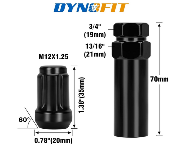 Dynofit Juego de tuercas negras M12x1.25