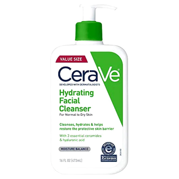 cerave Limpiador facial hidratante para piel normal a seca, con ácido hialurónico + ceramidas + glicerina
